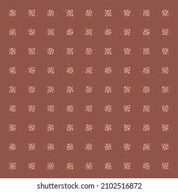 Textildesign mit kleinen quadratischen Pflastern, die linear und in gleicher Entfernung zueinander angeordnet sind. Einfaches Muster in Brauntönen und Rosa.