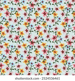 textile design three-color solid block bright abstract hibiscus flowers, all-over seamless pattern with green and cream tone color illustration digital image printing factory