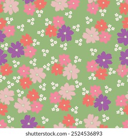 textile design three-color solid block bright abstract hibiscus flowers, all-over seamless pattern with green and cream tone color illustration digital image printing factory