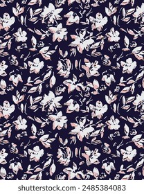 textile design violet background solid abstract small jasmine flower pattern, all-over seamless vector motif with purple and cream tone color illustration digital image printing factory