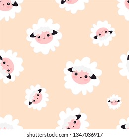 Textile design, wallpapers, backgrounds and prints, packaging. Vector illustration seamless sheep animal. beige pattern for girls with cute sheep.
