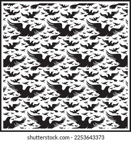 Textile Designs of Birds and Black Bird Textile Pattern