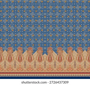Desenhos têxteis digitais Borda multi-cor tiras Flores Ikat padrão étnico ornamental artigo feito à mão abstrato texturizado paredes e motivos Indiana Daman luxo vintage estilo design clássico 