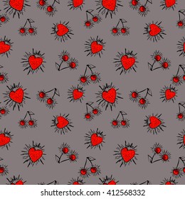 Textile design,wallpaper. Strawberry, cherry, spray seamless pattern on gray background