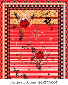 Um desenho digital têxtil artesanal arte abstrata estilo vintage tradicional tatuador paredes texturizadas motivo gramíneas ornamentais e mulheres Indiana bordas padrão clássico conjunto de papéis de parede damasco 
