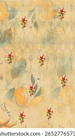 Um desenho digital têxtil artesanal arte abstrata estilo vintage tradicional tatuador paredes texturizadas motivo gramíneas ornamentais e mulheres Indiana bordas padrão clássico conjunto de papéis de parede damasco 