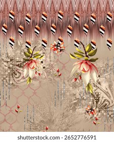 Um desenho digital têxtil artesanal arte abstrata estilo vintage tradicional tatuador paredes texturizadas motivo gramíneas ornamentais e mulheres Indiana bordas padrão clássico conjunto de papéis de parede damasco 