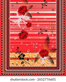 Um desenho digital têxtil artesanal arte abstrata estilo vintage tradicional tatuador paredes texturizadas motivo gramíneas ornamentais e mulheres Indiana bordas padrão clássico conjunto de papéis de parede damasco 