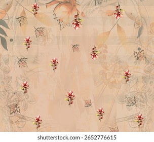 Um desenho digital têxtil artesanal arte abstrata estilo vintage tradicional tatuador paredes texturizadas motivo gramíneas ornamentais e mulheres Indiana bordas padrão clássico conjunto de papéis de parede damasco 