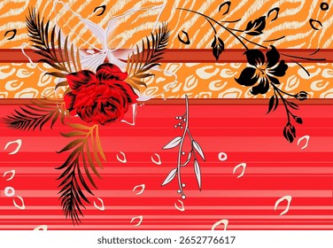 Um desenho digital têxtil artesanal arte abstrata estilo vintage tradicional tatuador paredes texturizadas motivo gramíneas ornamentais e mulheres Indiana bordas padrão clássico conjunto de papéis de parede damasco 
