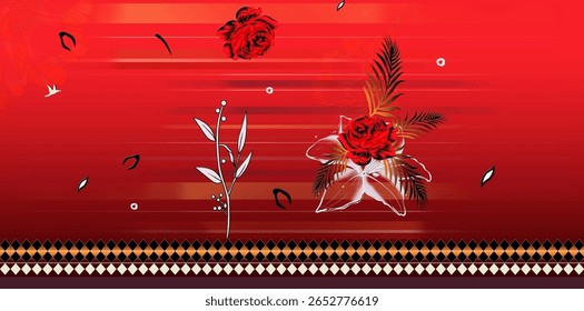 Um desenho digital têxtil artesanal arte abstrata estilo vintage tradicional tatuador paredes texturizadas motivo gramíneas ornamentais e mulheres Indiana bordas padrão clássico conjunto de papéis de parede damasco 