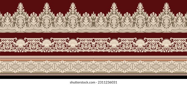 Textile digital design motif pattern New hand drawn tribal art motif elements border design composition 