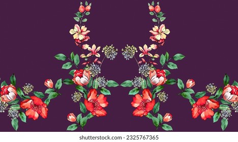 Textile digital design motif pattern traditional thai baroque ornament border print on fabric 