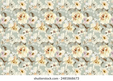 Textile digital design motif pattern hand made artwork suitable for women cloth designs  and dupatta print. Abstract shapes pattern carpet baroque Paisley ornament demask border.