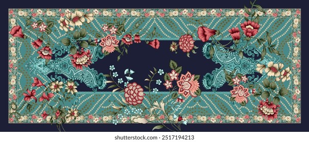 Textile digital design motif pattern stunning border with paisley abstract shape of baroque geometric ornaments damask suitable 