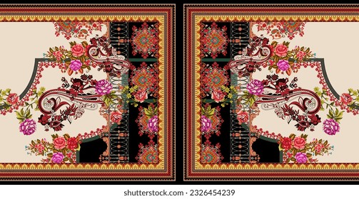 Textile digital design motif patterns ikat rugs paisley abstract vintage front back and dupatta print on fabric.