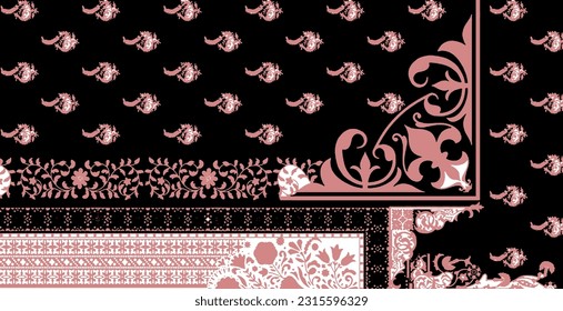 Textile digital design pattern motifs handmade drown print on fabric 