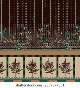 Textile Digital design set of front back and motif paisley abstract vintage border rug shape boho mandala tattoo artist Arabic indian classical texture suitable for women cloth print in fabric etc.