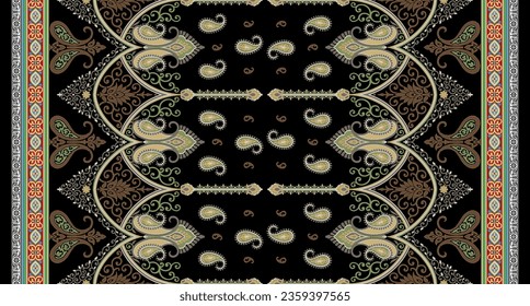 Textile Digital design set of front back and motif paisley abstract vintage border rug shape boho mandala tattoo artist Arabic indian classical texture suitable for women cloth print in fabric etc.