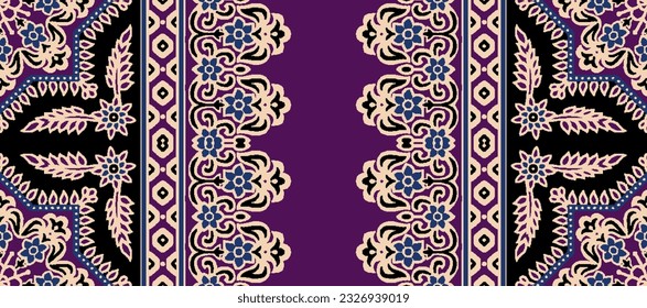 Textile digital ethnic design motif pattern decor border ikat rug Mughal paisley abstract hand made artwork for women cloth luxury flowers print on fabric.