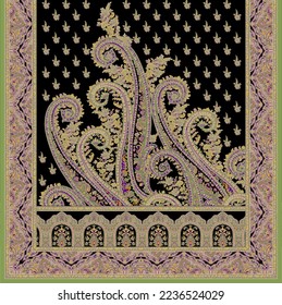 Textile Digital Ikat Ethnic Design Set of damask Border Baroque Pattern wallpapers gift card Frame for women cloth use Mughal Paisley Abstract Vintage Turkish Indian classical texture print in fabrics
