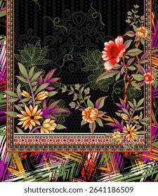 Textile digital ikat ethnic group background design Indiana border classical texture motif flowers retro Daman beautiful and handmade article abstract painting vintage style of damask wallpaper etc.