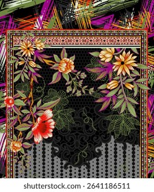 Textile digital ikat ethnic group background design Indiana border classical texture motif flowers retro Daman beautiful and handmade article abstract painting vintage style of damask wallpaper etc.