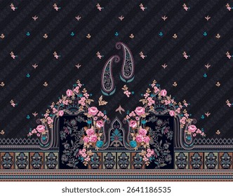Textile digital ikat ethnic group background design Indiana border classical texture motif flowers retro Daman beautiful and handmade article abstract painting vintage style of damask wallpaper etc.