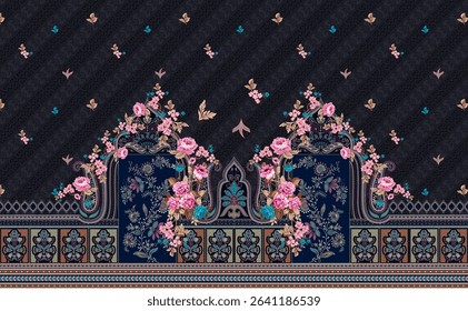 Textile digital ikat ethnic group background design Indiana border classical texture motif flowers retro Daman beautiful and handmade article abstract painting vintage style of damask wallpaper etc.