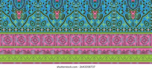 Textile digital Indiana border ikat ethnic Mughal pattern motif flower design traditional tattoo artist classic rock elemental vintage style abstract painting febric geometry Daman beautiful textured 