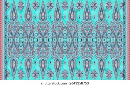 Textile digital Indiana border ikat ethnic Mughal pattern motif flower design traditional tattoo artist classic rock elemental vintage style abstract painting febric geometry Daman beautiful textured 