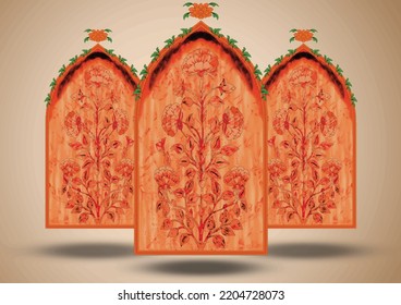 Ilustración de patrones de motivos digitales textiles para ropa de mujer, frontal y posterior, y impresión de dupatta. formas ornamentas y abstractas. Patrón mogol borde barroco digital paisley flores florales vintage.