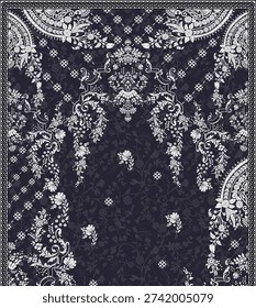 Textile digital motif set of damasks border artworks textured handmade pattern Turkish Thai ornament baroque chunri element traditional tattoo artist crossstitch seamless watercolor painting print in febrics textile industry...........etc.