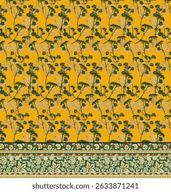 A textile digital Mughal art Flora ornament element motif border pattern indian classical front back and dupattay print in febric industry handmade flowers retro textured skin wall paper towels etc.