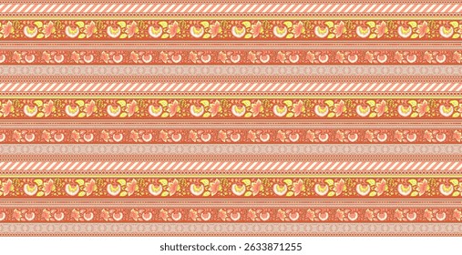A textile digital Mughal art Flora ornament element motif border pattern indian classical front back and dupattay print in febric industry handmade flowers retro textured skin wall paper towels etc.