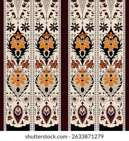 A textile digital Mughal art Flora ornament element motif border pattern indian classical front back and dupattay print in febric industry handmade flowers retro textured skin wall paper towels etc.