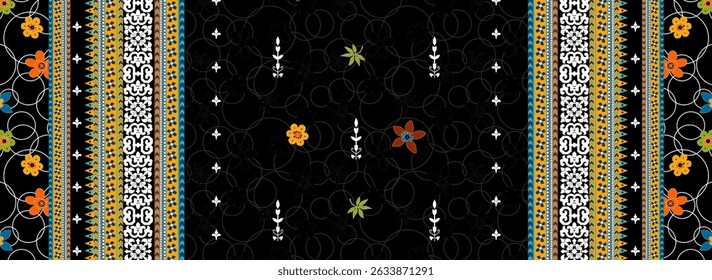A textile digital Mughal art Flora ornament element motif border pattern indian classical front back and dupattay print in febric industry handmade flowers retro textured skin wall paper towels etc.