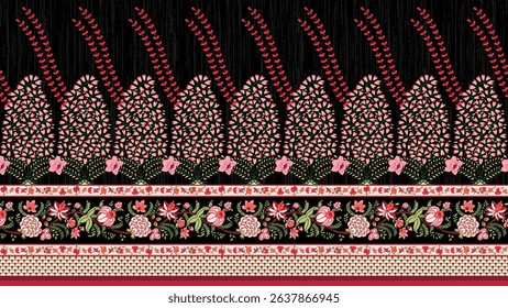 Textile digital Mughal art Flora ornament element Kurtis style ethnic groups motif ikat pattern indian classical texture and front back half tone color flowers retro Daman beautiful design article etc