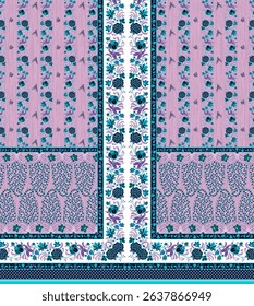 Textile digital Mughal art Flora ornament element Kurtis style ethnic groups motif ikat pattern indian classical texture and front back half tone color flowers retro Daman beautiful design article etc