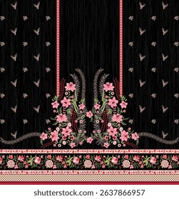Textile digital Mughal art Flora ornament element Kurtis style ethnic groups motif ikat pattern indian classical texture and front back half tone color flowers retro Daman beautiful design article etc