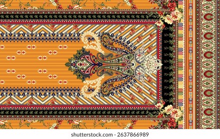 Textile digital Mughal art Flora ornament element Kurtis style ethnic groups motif ikat pattern indian classical texture and front back half tone color flowers retro Daman beautiful design article etc