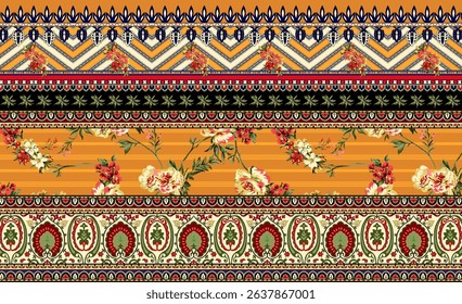 Textile digital Mughal art Flora ornament element Kurtis style ethnic groups motif ikat pattern indian classical texture and front back half tone color flowers retro Daman beautiful design article etc