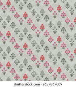 Textile digital Mughal art Flora ornament element Kurtis style ethnic groups motif ikat pattern indian classical texture and front back half tone color flowers retro Daman beautiful design article etc