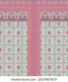 Textile digital Mughal art Flora ornament element Kurtis style ethnic groups motif ikat pattern indian classical texture and front back half tone color flowers retro Daman beautiful design article etc