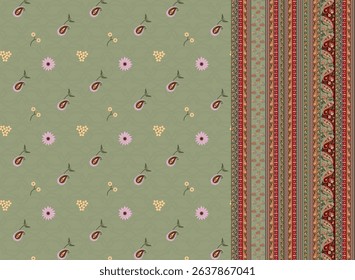 Textile digital Mughal art Flora ornament element Kurtis style ethnic groups motif ikat pattern indian classical texture and front back half tone color flowers retro Daman beautiful design article etc