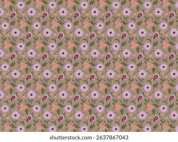 Textile digital Mughal art Flora ornament element Kurtis style ethnic groups motif ikat pattern indian classical texture and front back half tone color flowers retro Daman beautiful design article etc
