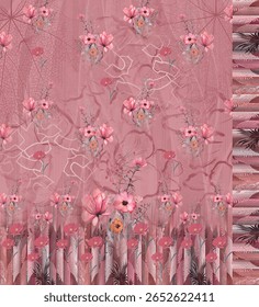 Textile digital Mughal art Flora ornament element Kurtis style traditional tattoo artist textured skin wall paperwork for women Indiana clothes and stuff like border pattern handmade flowers retro etc
