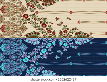 Textile digital Mughal art Flora ornament element Kurtis style traditional tattoo artist textured skin wall paperwork for women Indiana clothes and stuff like border pattern handmade flowers retro etc