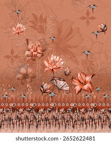 Textile digital arte mogol elemento de ornamento Flora estilo Kurtis tatuagem tradicional texturizado pele parede papelada para mulheres Indiana roupas e coisas como padrão de fronteira flores artesanais retro etc