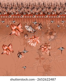Textile digital arte mogol elemento de ornamento Flora estilo Kurtis tatuagem tradicional texturizado pele parede papelada para mulheres Indiana roupas e coisas como padrão de fronteira flores artesanais retro etc